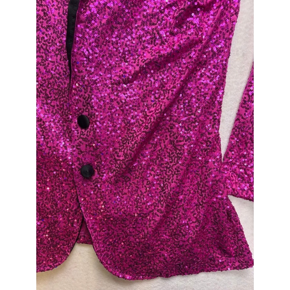 Dance Sophisticates Mens Hot Pink Sequin Blazer Jacket Satin‎ Lapel USA Made 38 - Picture 4 of 12